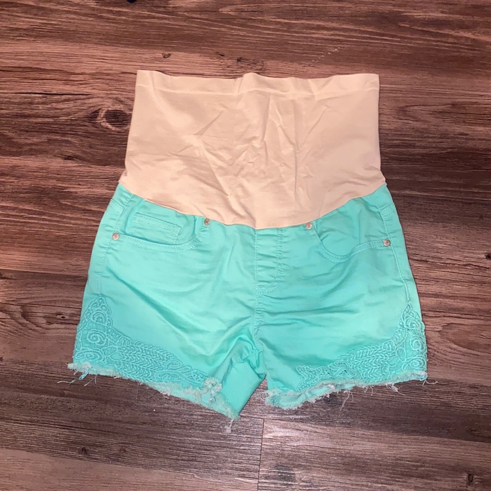 Teal maternity shorts